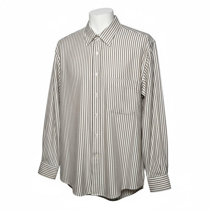 Mens Size L Ermenegildo Zegna Brown, Bone Cotton Striped Men's Shirt