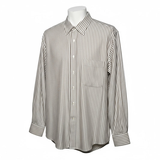Mens Size L Ermenegildo Zegna Brown, Bone Cotton Striped Men's Shirt