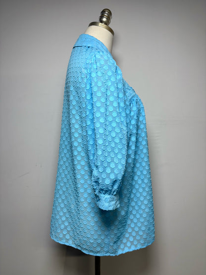 Women Size XS Smythe Blue Embroidered Dot Pre-Owned Button-Down Blouse