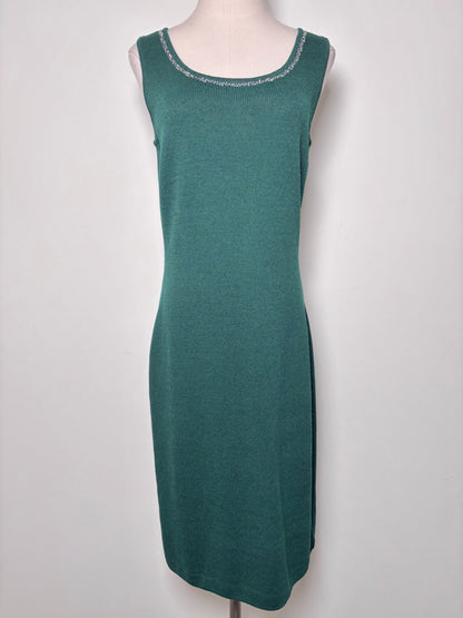 Women Size 4 St. John Evening Green Solid Wool, Rayon Dress