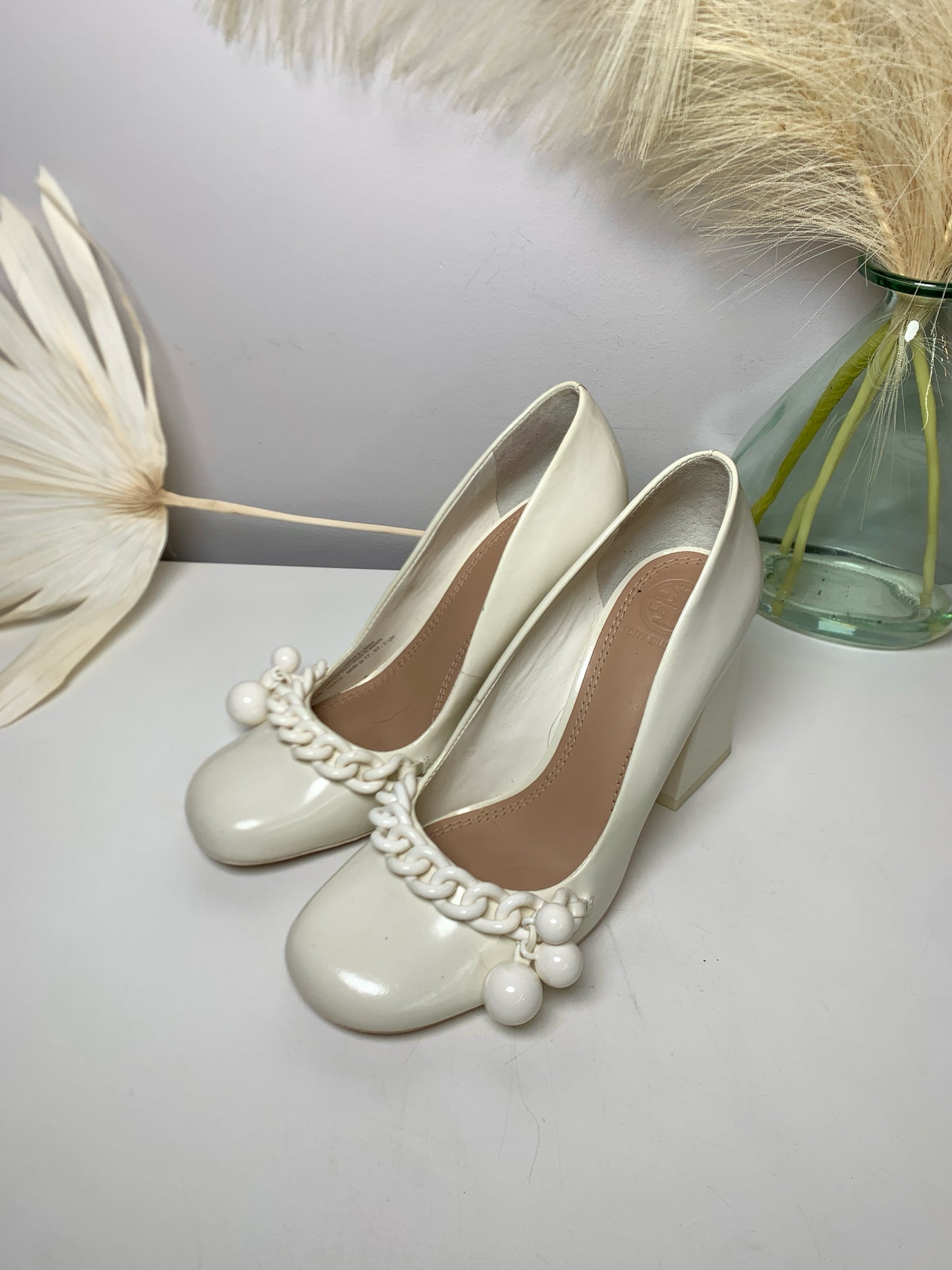 W Shoe Size 6.5 Tory Burch Cream Leather Cowhide Heels