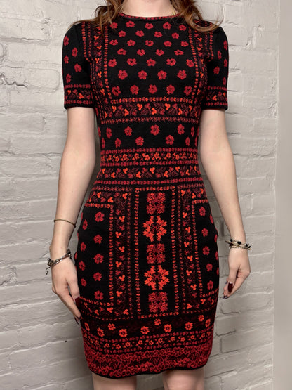 Women Size S Alexander McQueen Black & Red Knit Print Dress