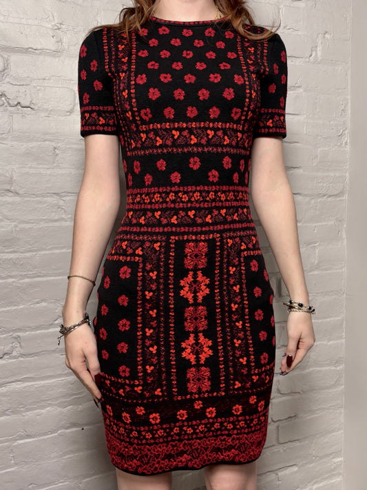 Women Size S Alexander McQueen Black & Red Knit Print Dress