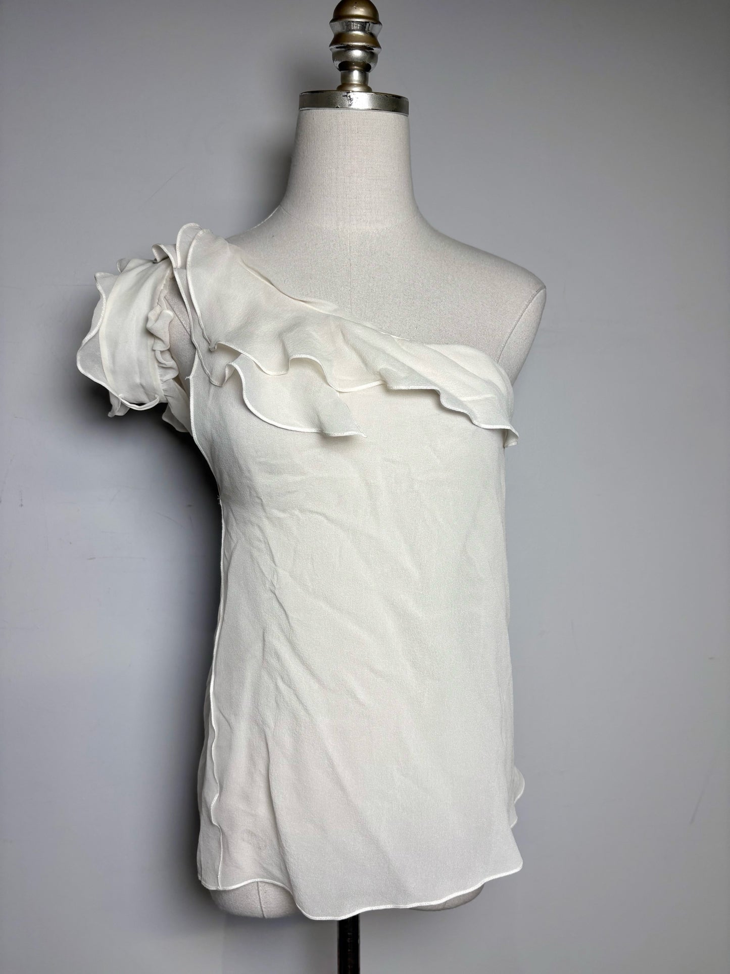 Women Size 10 Emilio Pucci Ivory One-shoulder Ruffled High Neck NWT Top