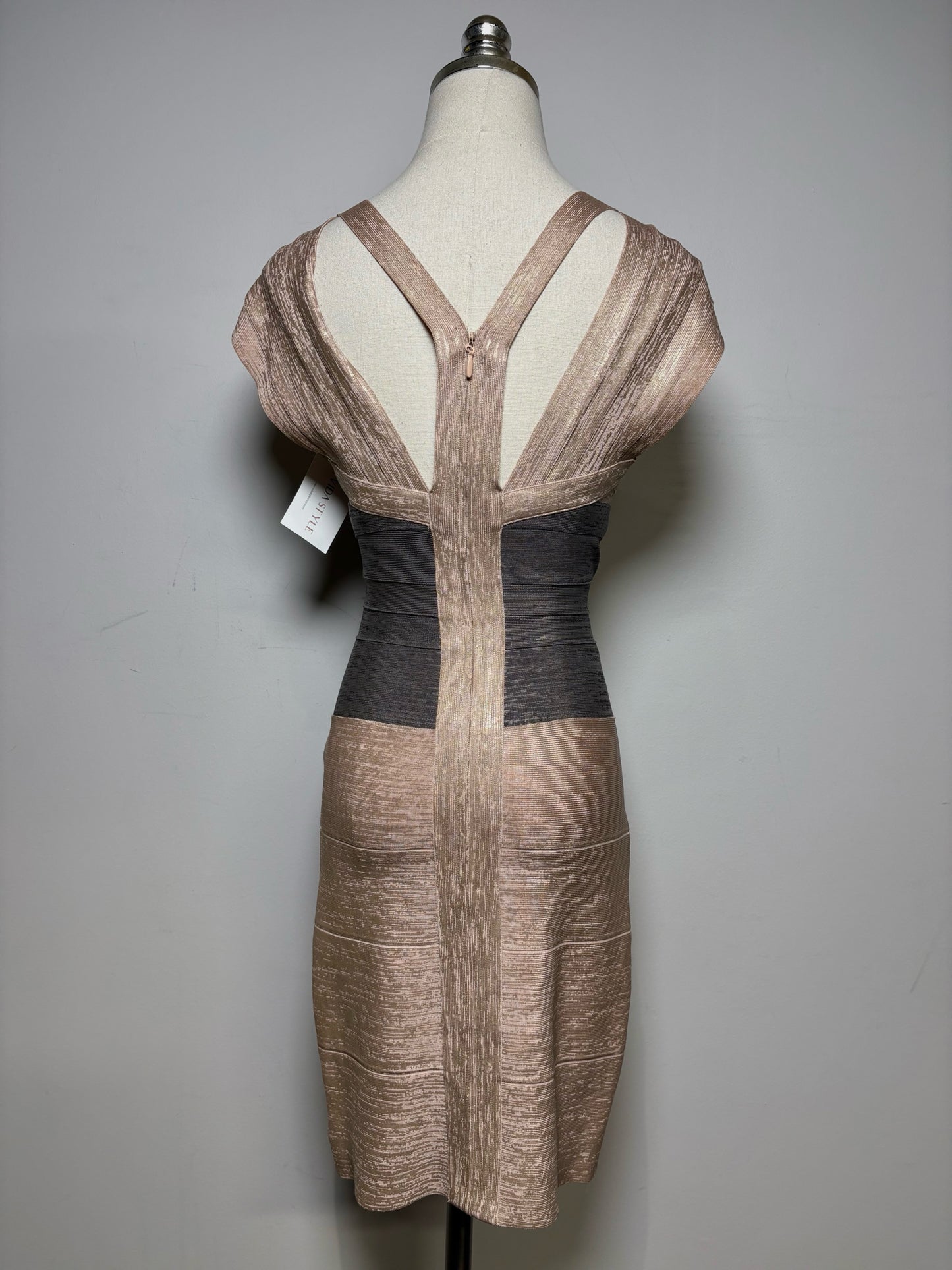 Women Size S Herve Leger Paris rose gold & gray Metallic Women's Dress