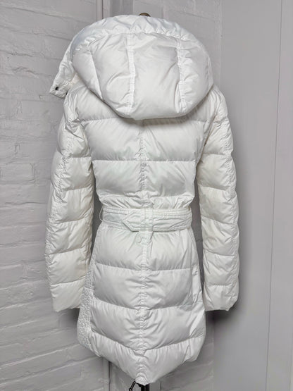 Women Size XS Burberry Brit White Goose Down Puffer Belted Coat