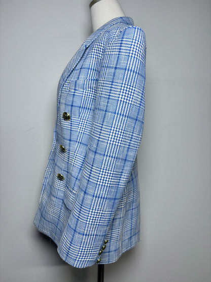 Women Size 10 Smythe Blue, White Plaid Cotton/Linen Pre-owned Jacket