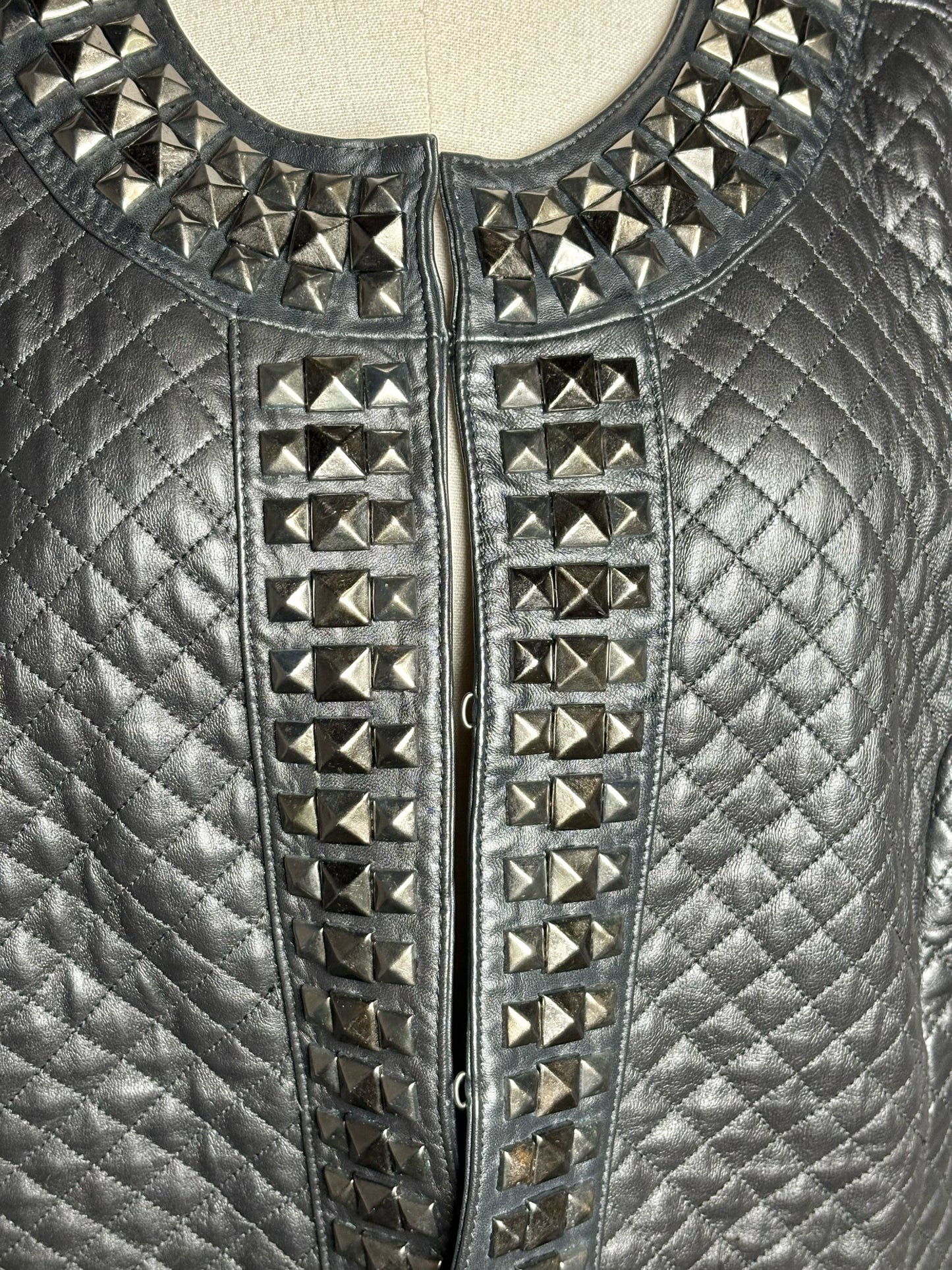 Women Size 16W Sejour Black Quilted, Studded Women's 100% Leather Jacket