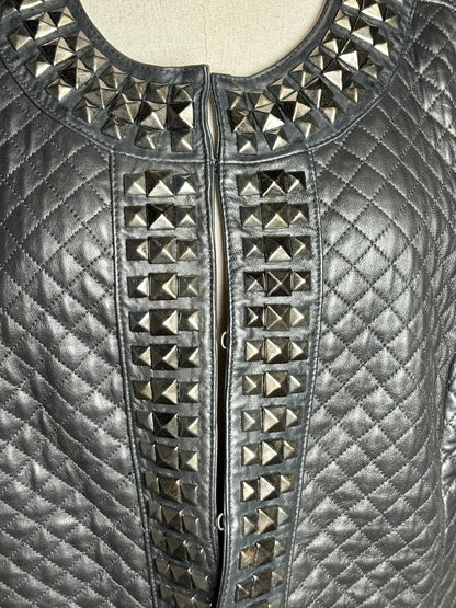 Women Size 16W Sejour Black Quilted, Studded Women's 100% Leather Jacket