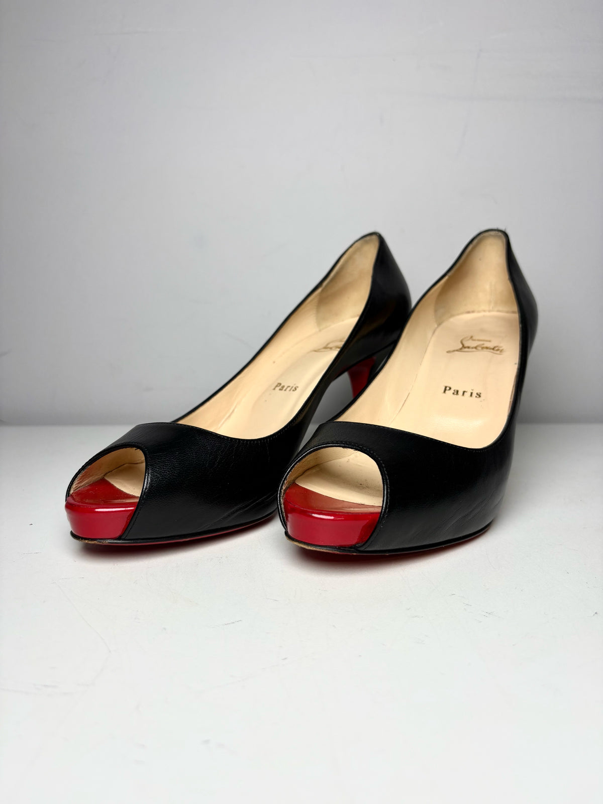 W Shoe Size 40.5 (10.5 US) Christian Louboutin Black & Red Leather Heels