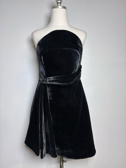 Women Size 6 Brandon Maxwell Black Asymmetric Fit, Flare Velvet Cocktail Dress