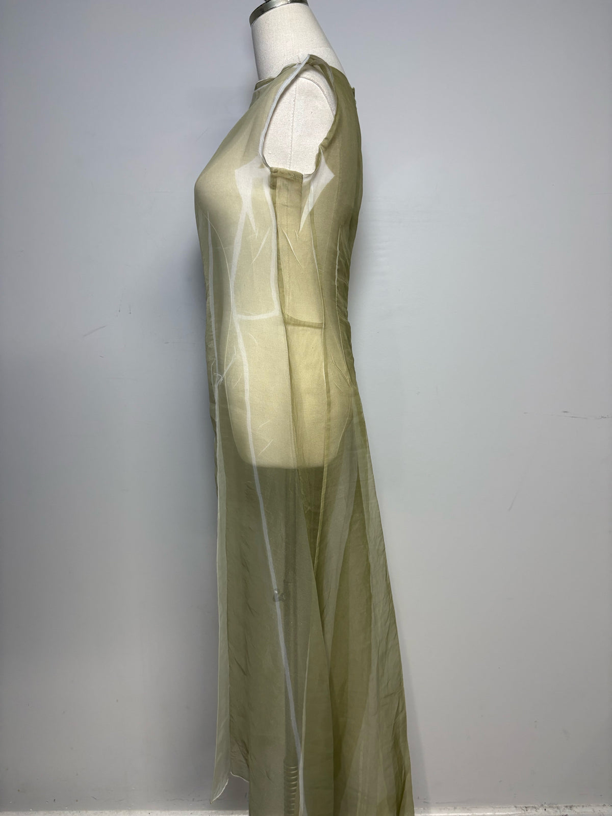Women Size 3 (L) Yohji Yamamoto Sage Green Iridescent Sheer Vintage Dress