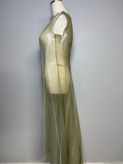 Women Size 3 (L) Yohji Yamamoto Sage Green Iridescent Sheer Vintage Dress