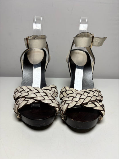 W Shoe Size 6.5 Gucci Brown, White Leather, Wood Women's Pre-owned Heels