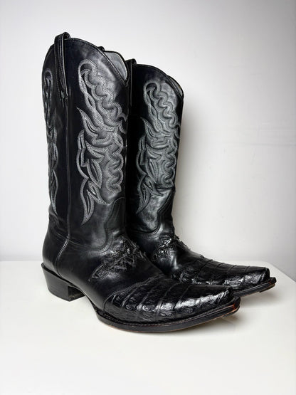 Mens Shoe Size 13 King Exotic Black Cowhide, Ostrich Leather Men's Boots
