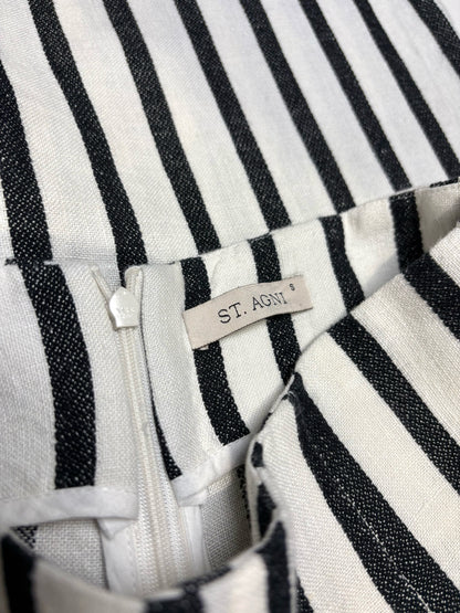Women Size 2 St. Agni White & Black Striped Linen Cotton Blend Pre-Owned Wide-Leg Pants