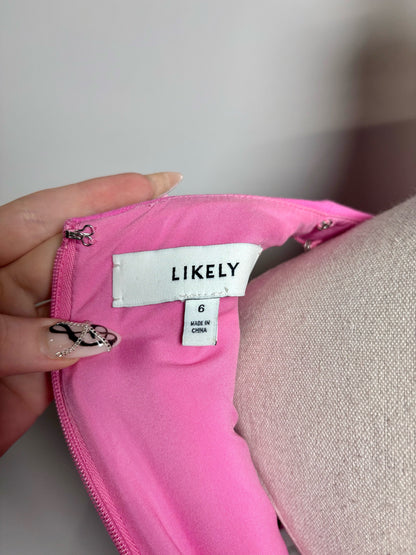 Women Size 6 Likely Hot Pink Solid Polyester Blend Women's Polyester Blend Dress