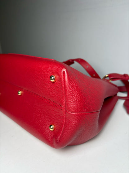 Women's Authentic Polène Numéro Un Red Pebbled Leather Pre-Owned Top Handle Crossbody Bag