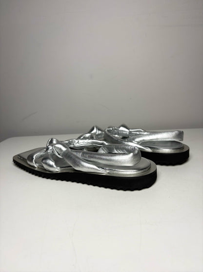 W Size 37.5/38 (Estimated) Tibi Byron Metallic Silver Lambskin Pre-owned Flats