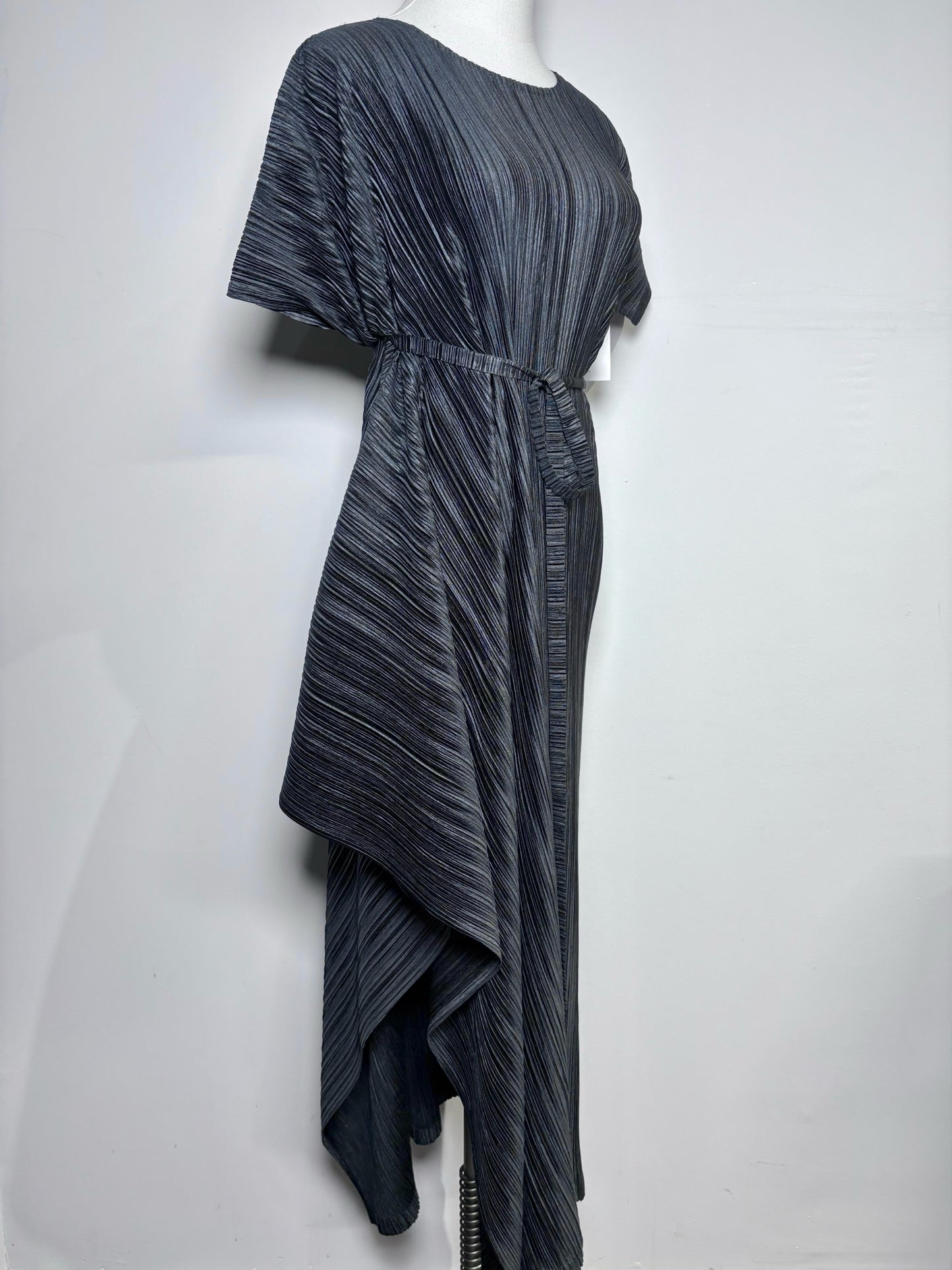 Women Size S Issey Miyake Black Vertical Pleats Maxi Side Slit Dress