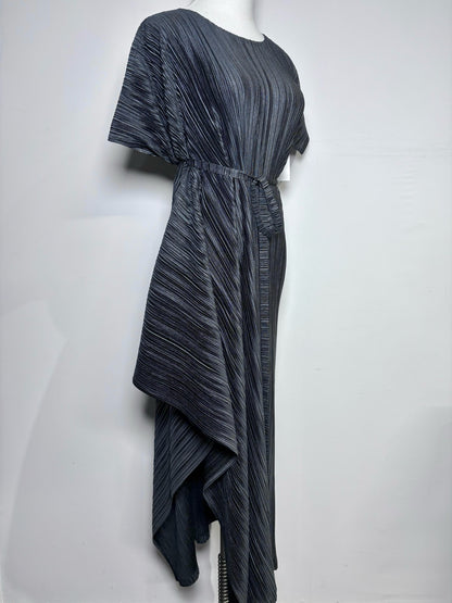 Women Size S Issey Miyake Black Vertical Pleats Maxi Side Slit Dress