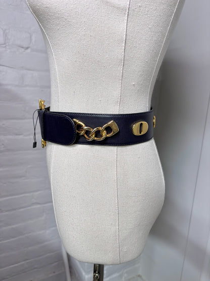 Escada Leather 36 (XS) Vintage Black Chain Links Padlocks Belt