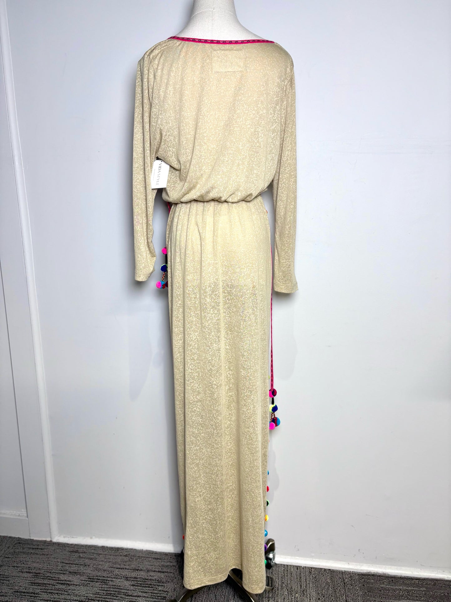 Women Size Standard Pitusa Khaki Pom Pom Trim Pure Cotton Women's Cover Up