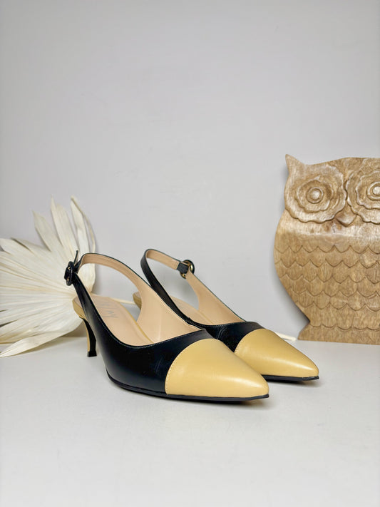 W Shoe Size 8.5 FS/NY Black, Tan Leather Cowhide Pump