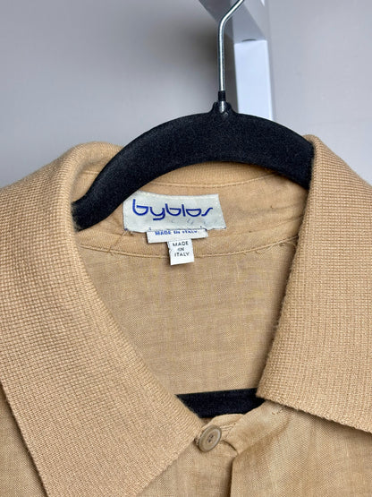 Byblos Tan Linen Blend Solid Men's Vintage Shirt