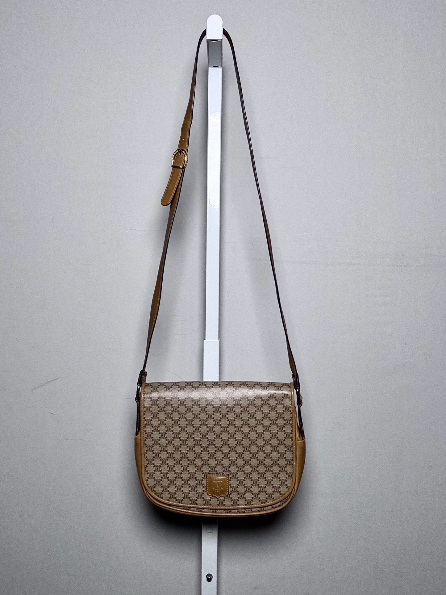 Celine Monogram Vintage Coated Canvas, Leather Pre-owned Beige Saddle Bag