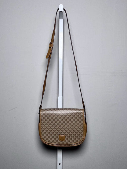 Celine Monogram Vintage Coated Canvas, Leather Pre-owned Beige Saddle Bag
