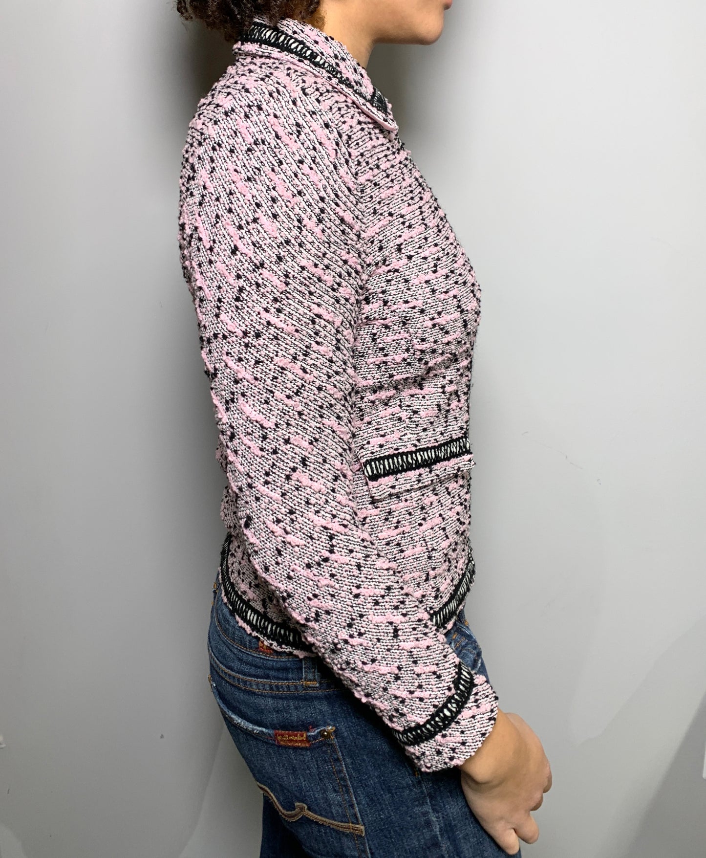 Women Size 2 St. John Pink Boucle Wool Fitted Zip Blazer