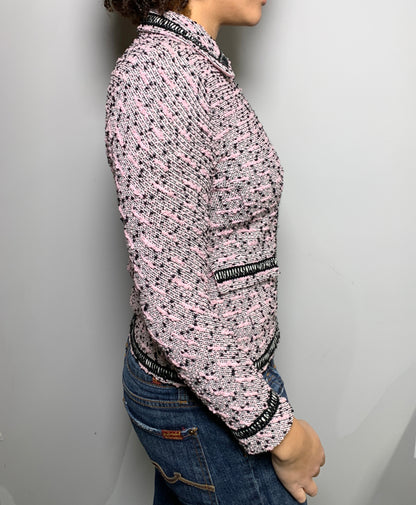 Women Size 2 St. John Pink Boucle Wool Fitted Zip Blazer