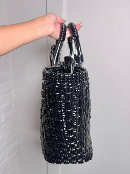 Balenciaga Woven PVC Black Bistro Tote Bag