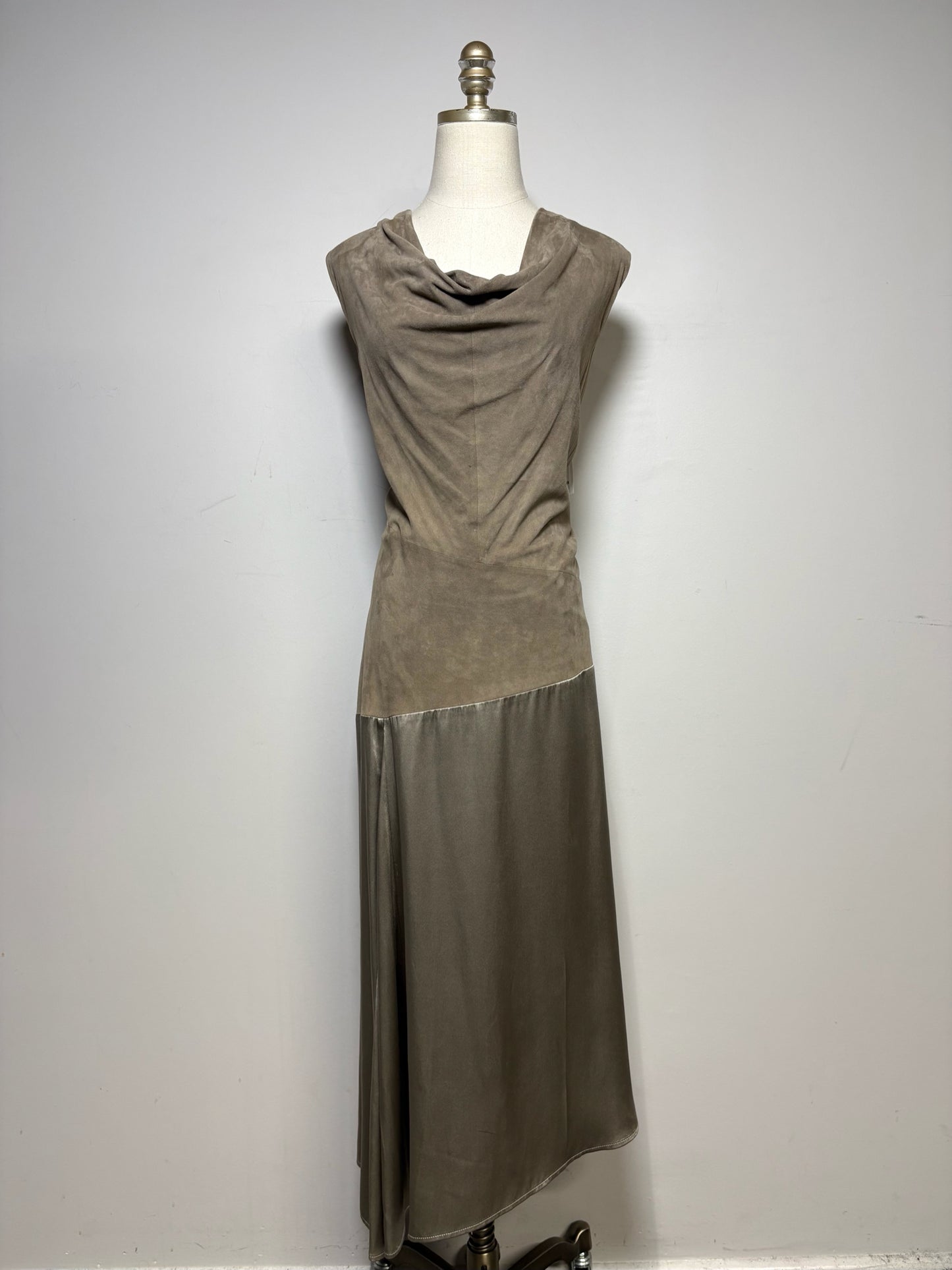 Size 16 Lafayette 148 Brown Solid Women's Leather, Silk Pre-owned, NWT Dress