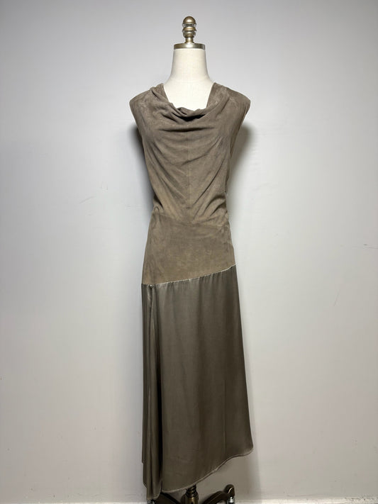 Size 16 Lafayette 148 Brown Solid Women's Leather, Silk Pre-owned, NWT Dress