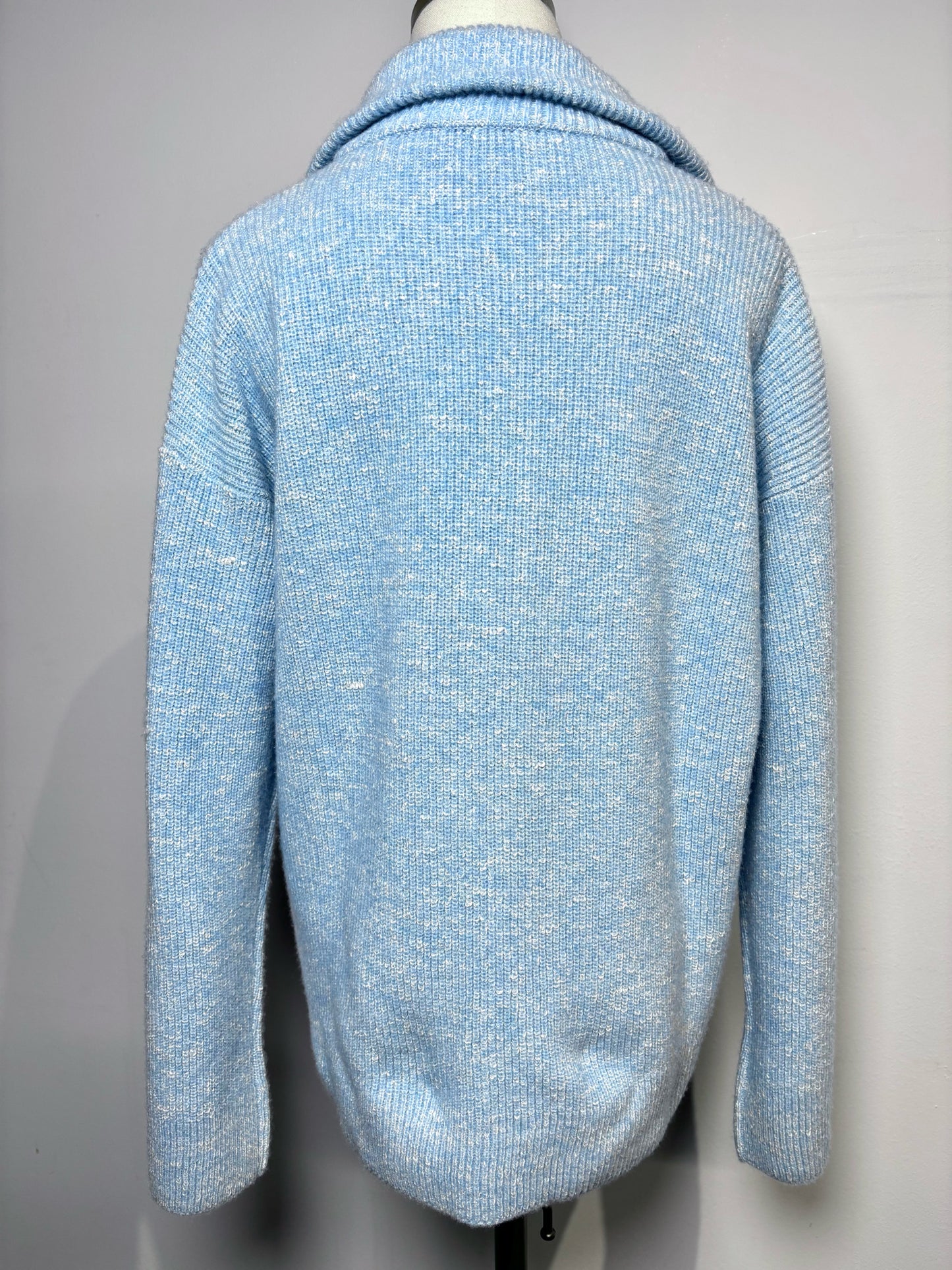 Women Size 44 (10, US) Amina Rubinacci Sky Blue Zip Wool, Silk Sweater