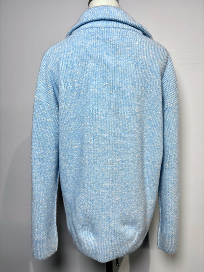Women Size 44 (10, US) Amina Rubinacci Sky Blue Zip Wool, Silk Sweater