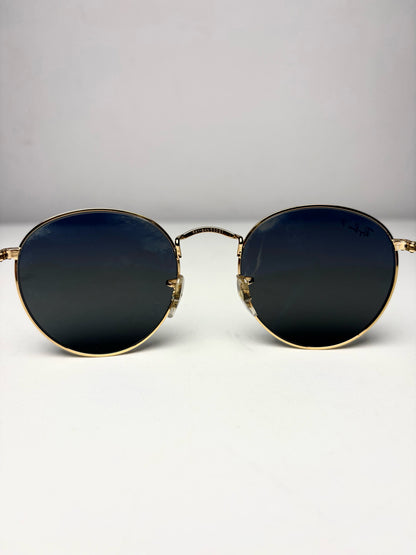 Women's Ray-Ban RB3447 Round Metal Gold Polarized Pre-Owned Sunglasses