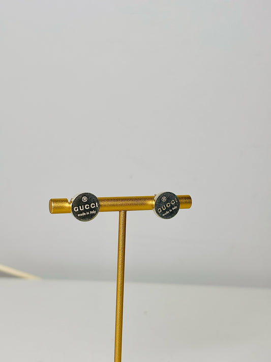 Gucci Sterling Silver 925 Stud Logo Engraved Earrings