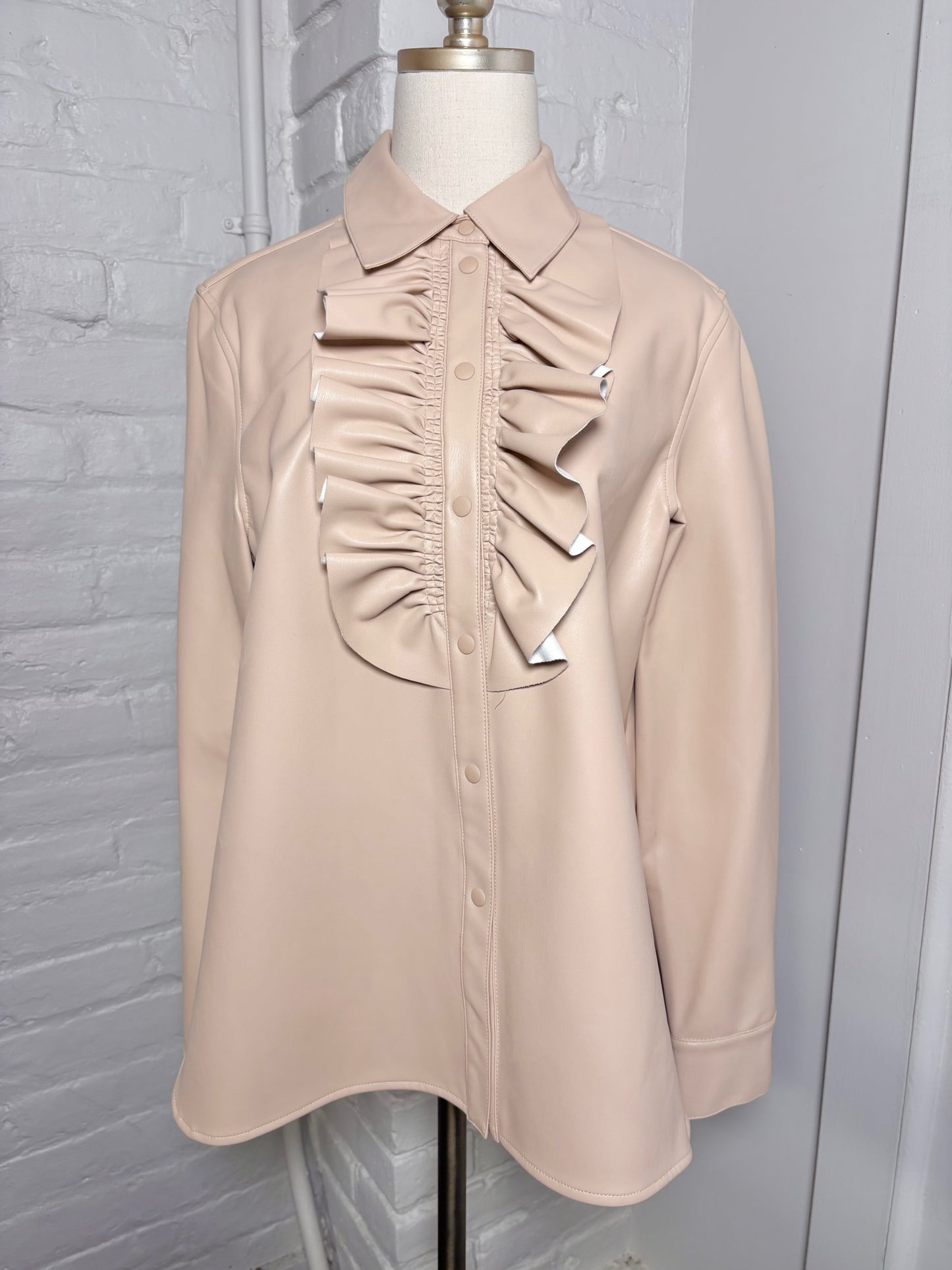Women Size M Tibi Bone Solid Faux Leather LS Blouse