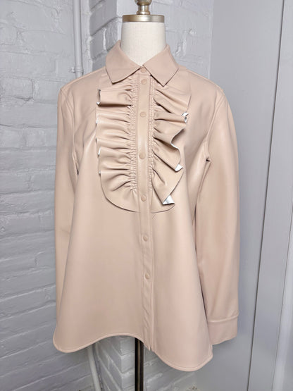 Women Size M Tibi Bone Solid Faux Leather LS Blouse