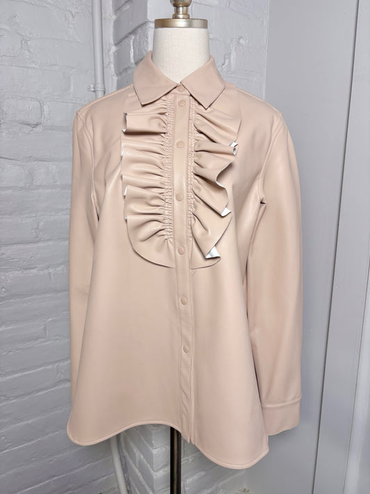 Women Size M Tibi Bone Solid Faux Leather LS Blouse