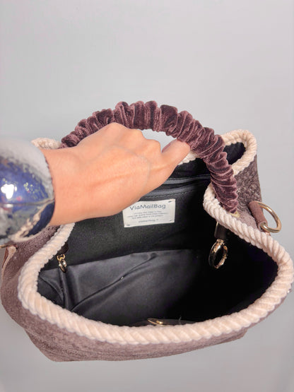 Via Tweed Textile Brown Mailbag Tote Bag