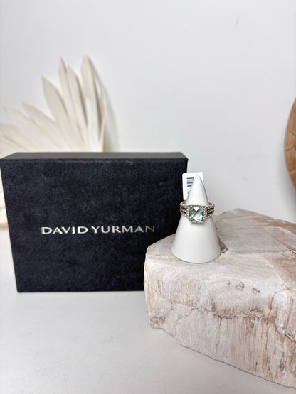 David Yurman Petite Wheaton Prasiolite, Pave' Diamonds Sz 6 Ring