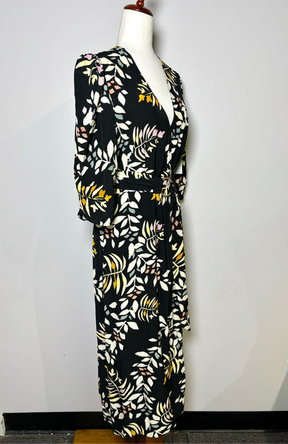 Women Size M ba&sh Black Floral Belted Midi Dress