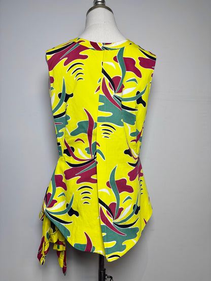 Women Size 44 (L) Marni Yellow Floral Print Cotton/Linen Pre-owned Top