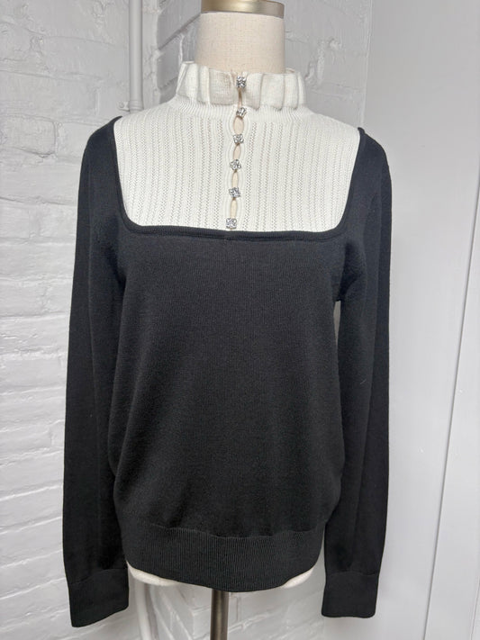Women Size S Sandro White, Black Colorblock Wool Blend Sweater