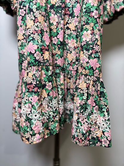 Women Size M Johnny Was Black, Pink, Green, Salmon Floral Print Dress