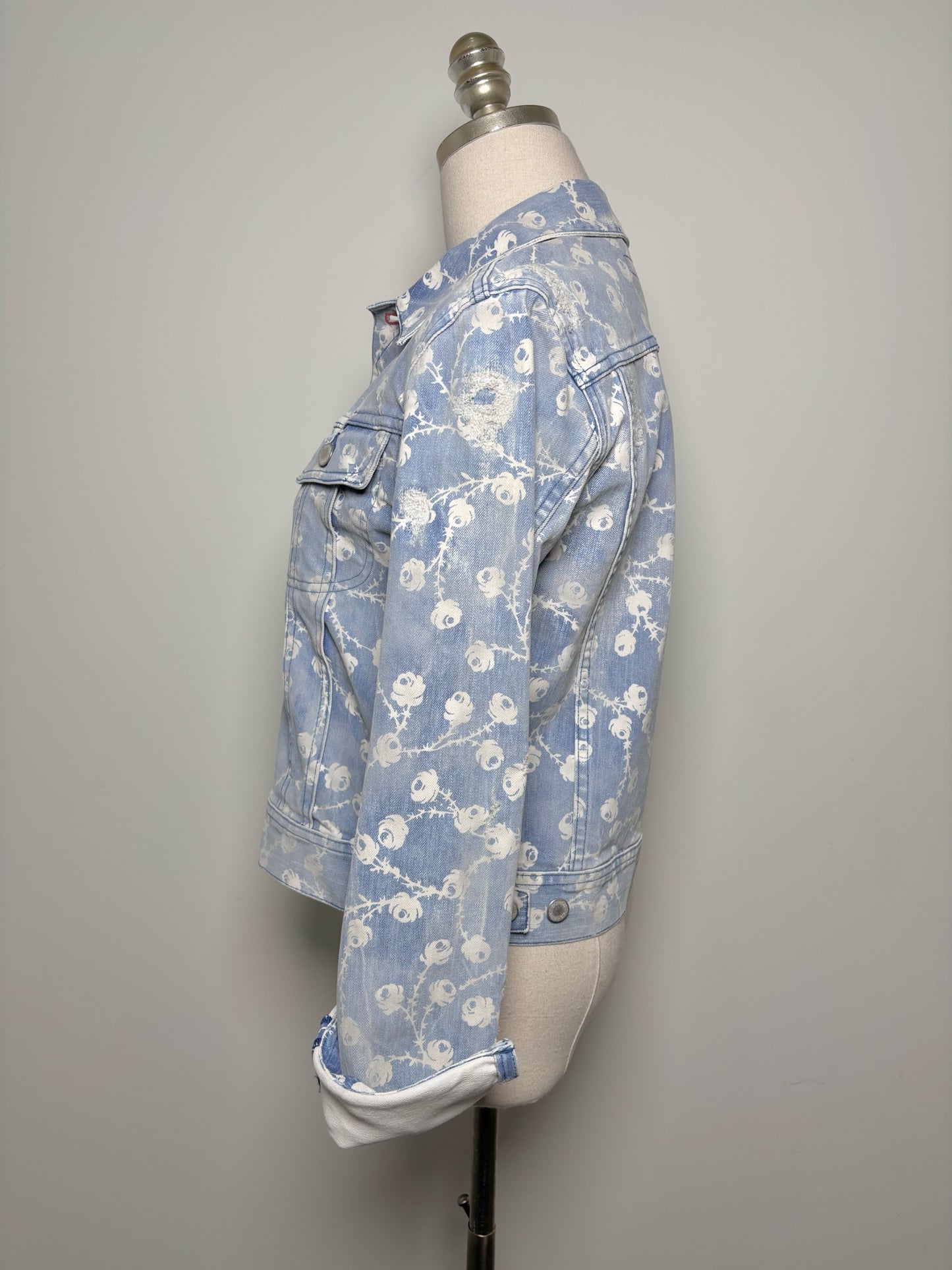 Women Size 6 Ralph Lauren Black Label Mid Indigo (Blue) Flowers Denim Jacket